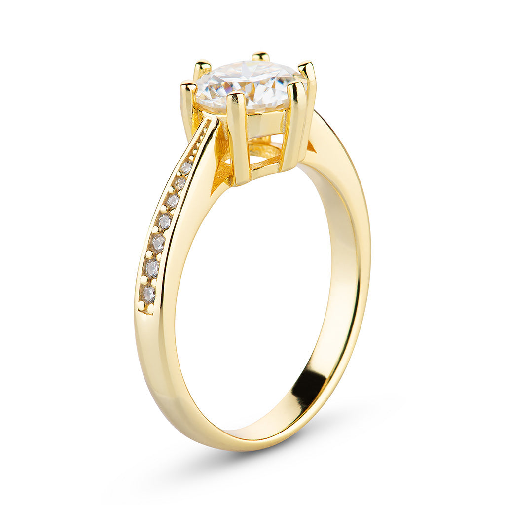 6 Prong Half Pave Moissanite Engagement Ring