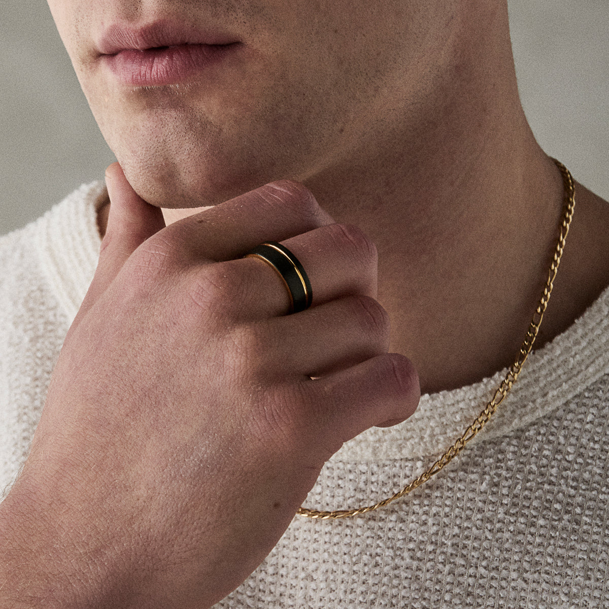 Men’s Black with Gold Accent Tungsten Ring