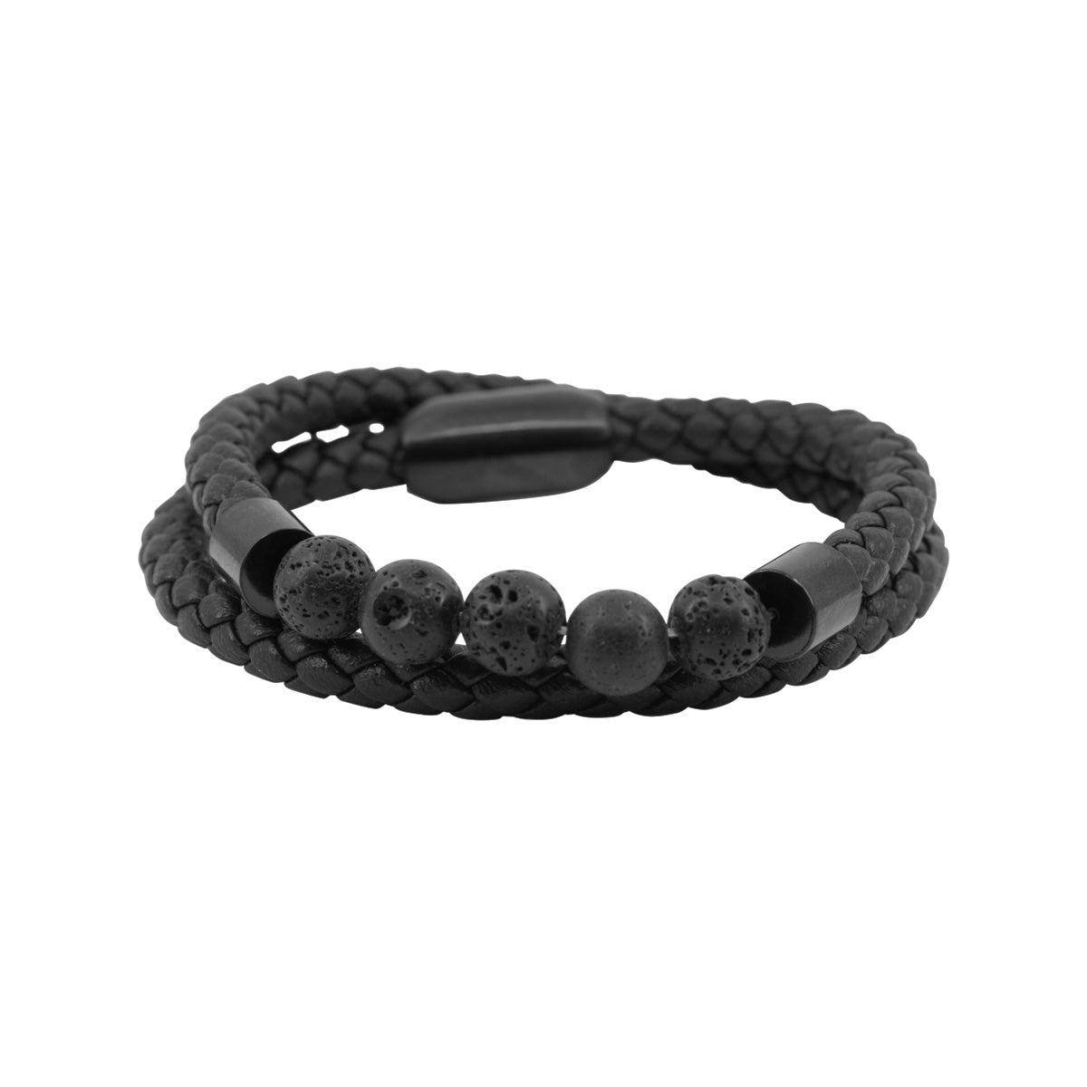 Braided Leather &amp; Lava Stone Bracelet