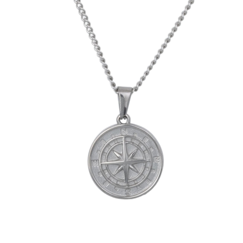 Silver Compass Inlay Silver Compass Pendant Necklace - ETRNL