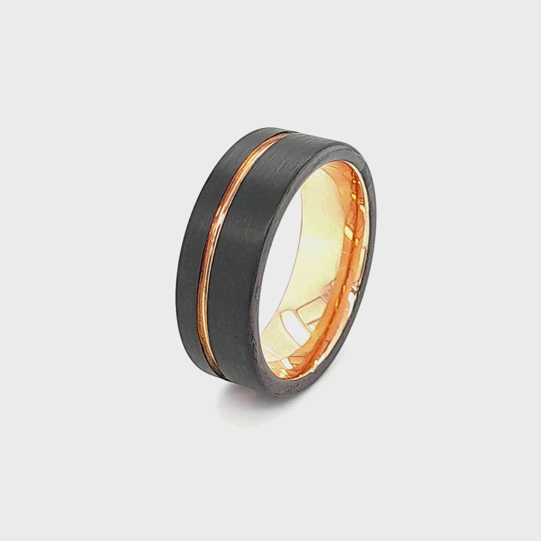 Men’s Black with Rose Gold Accent Tungsten Ring