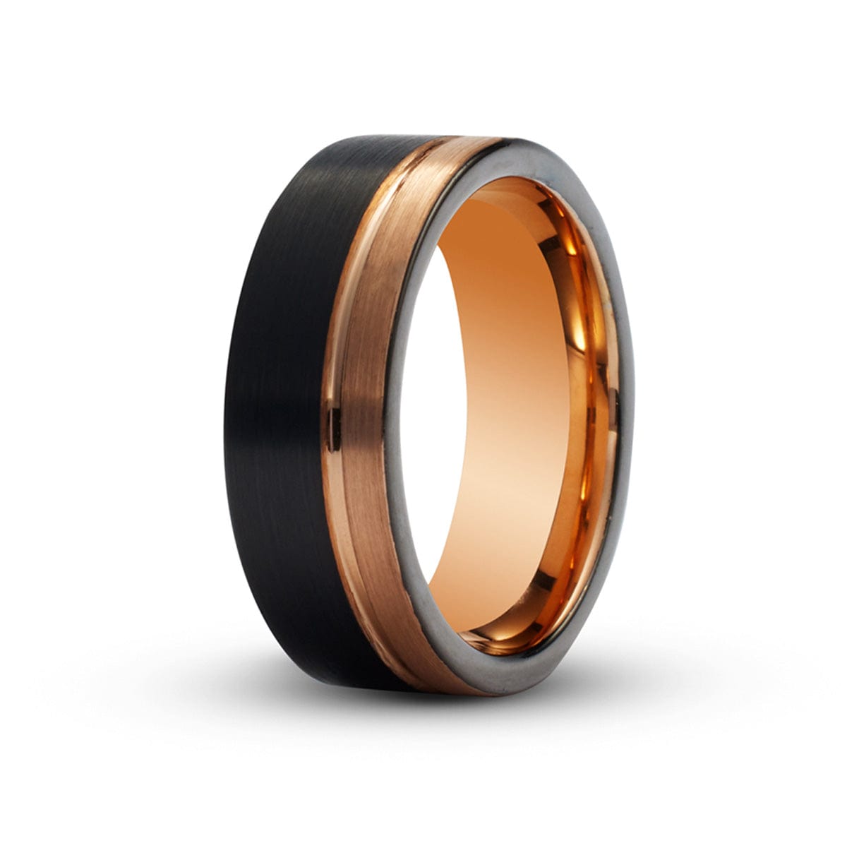 Men’s Black Tungsten Ring with Rose Gold Edge