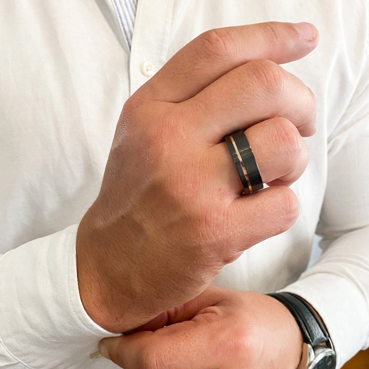 Men’s Rose Gold Accent Black Zirconium Ring