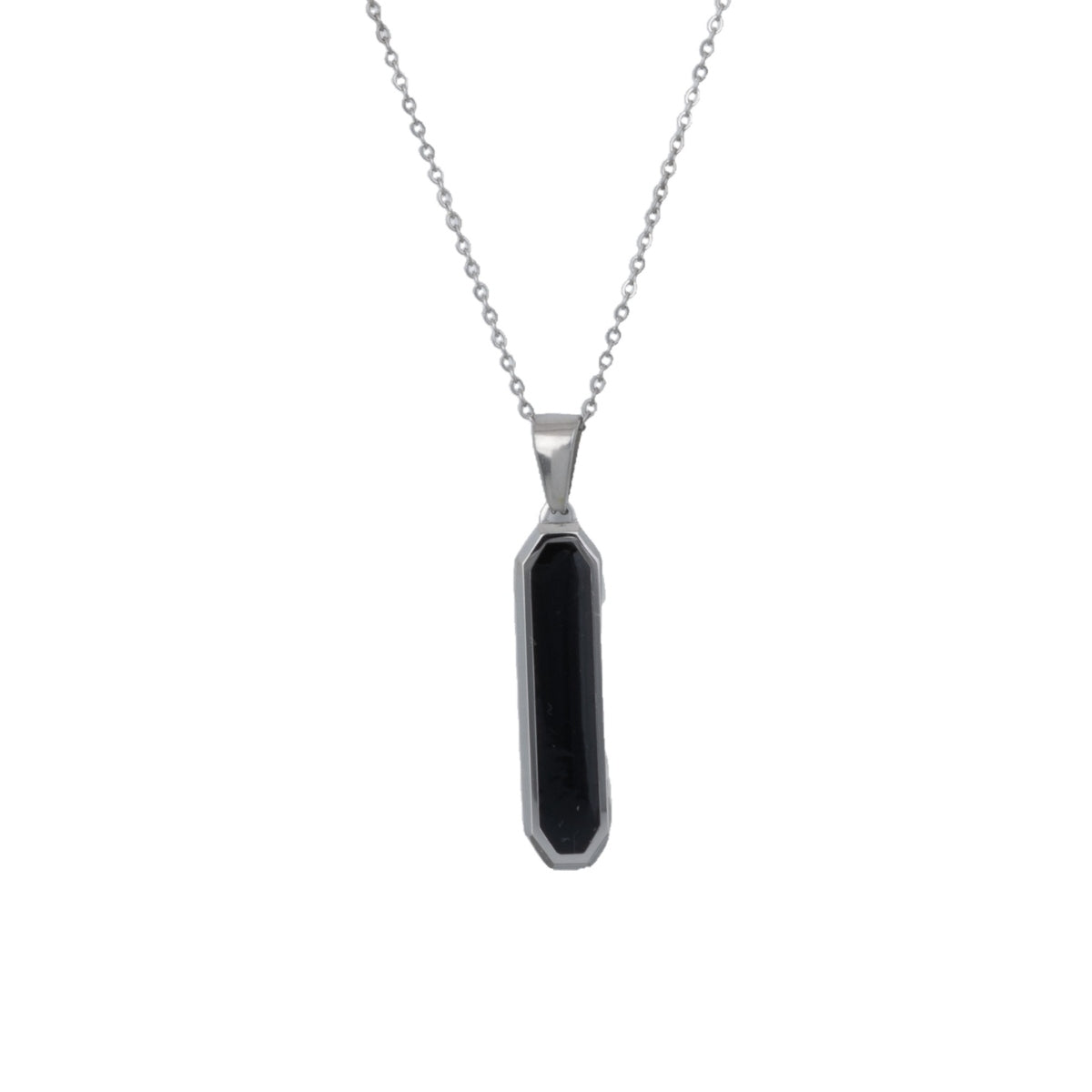 Silver Onyx Bar Pendant Necklace
