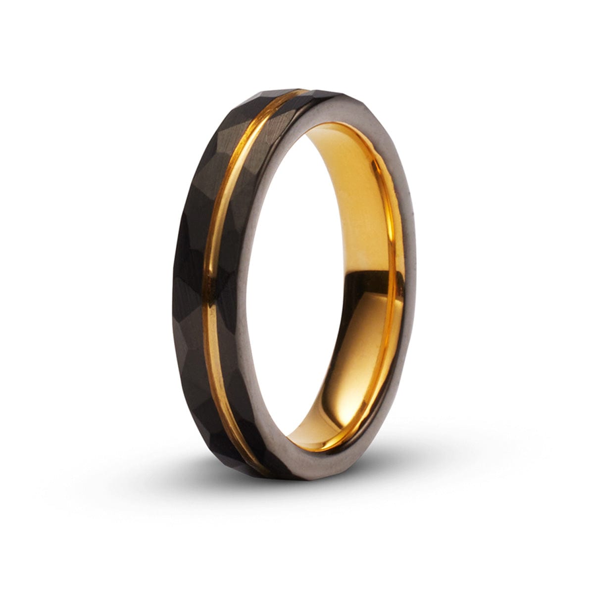 Women’s Gold Grooved Faceted Tungsten Ring
